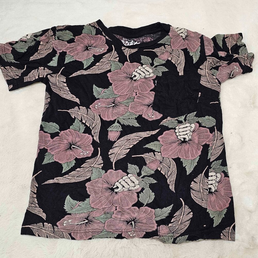 Eighty Eight Brand Black shirt burgundy flowers size 8